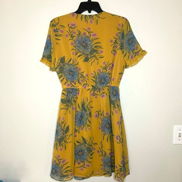 Madewell Sweetgrass Ruffle Sleeve Painted Blooms Yellow Floral Dress - Picture 8 of 8